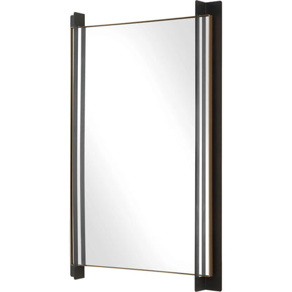 Cunene Industrial Wall Mirror by Uttermost in matte black, gold leaf. Made from iron, mirror, mdf in a transitional style.