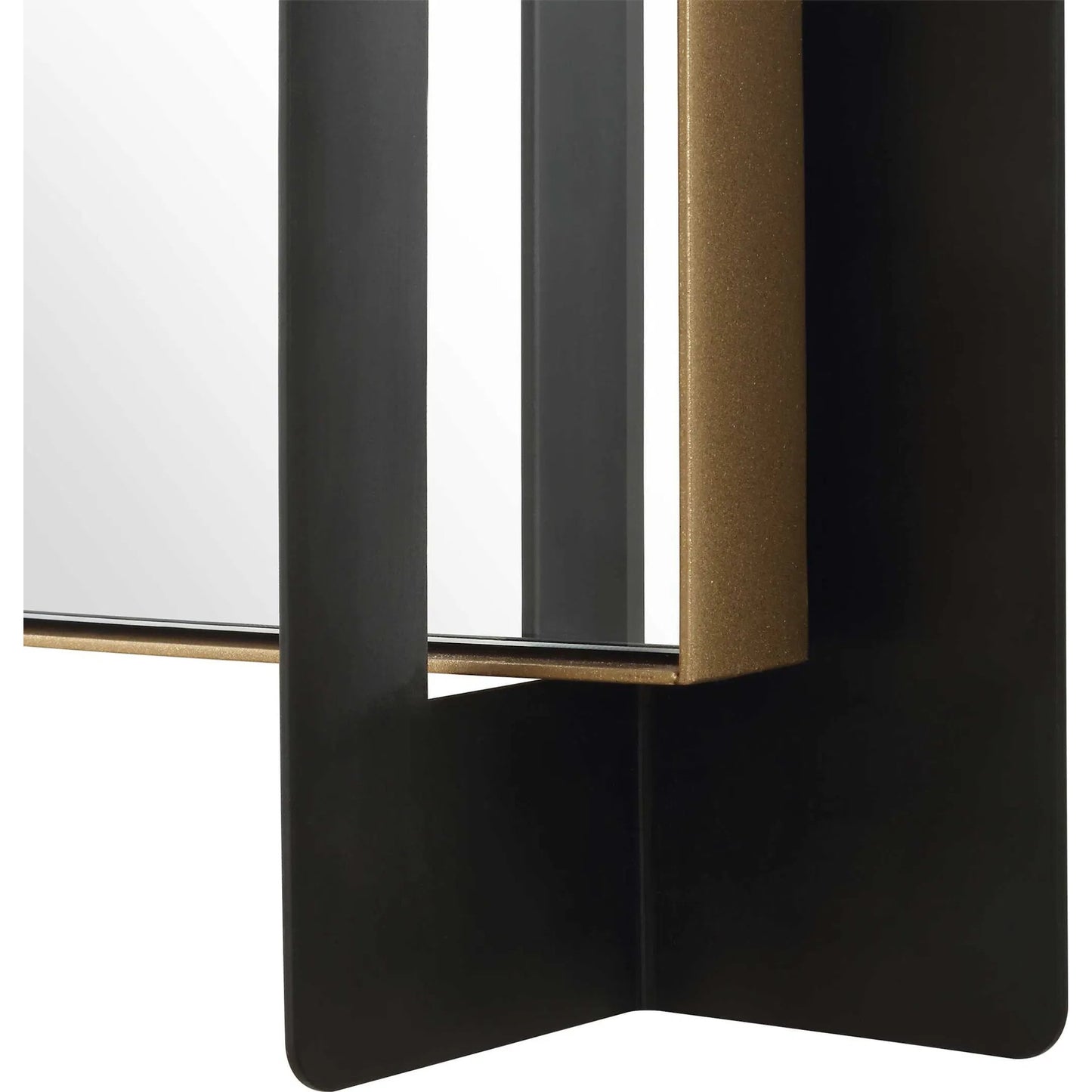 002 SI-2386571 | Closeup | Cunene Industrial Wall Mirror by Uttermost in matte black, gold leaf. Made from iron, mirror, mdf in a transitional style.