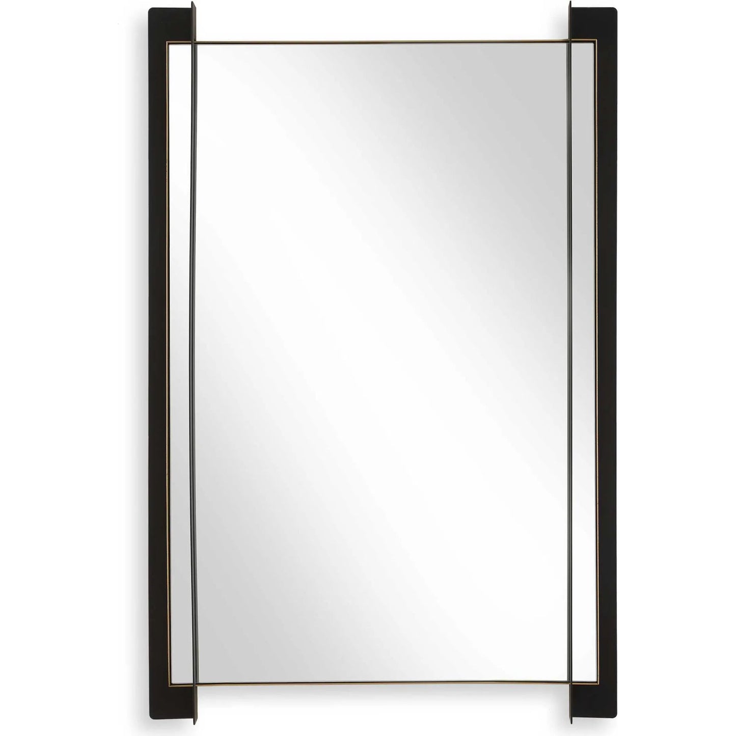 001 SI-2386571 | Primary Silo | Cunene Industrial Wall Mirror by Uttermost in matte black, gold leaf. Made from iron, mirror, mdf in a transitional style.