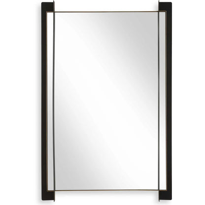 Cunene Industrial Wall Mirror by Uttermost in matte black, gold leaf. Made from iron, mirror, mdf in a transitional style.