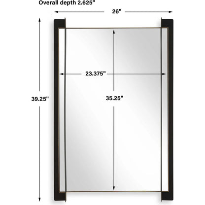 Cunene Industrial Wall Mirror by Uttermost in matte black, gold leaf. Made from iron, mirror, mdf in a transitional style.