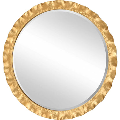 Haya Round Mirror by Uttermost in gold leaf. Made from iron, mirror, mdf in a transitional style.