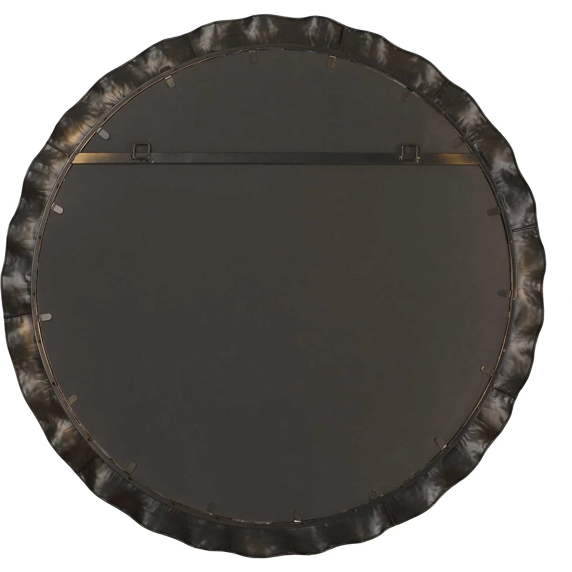 Haya Round Mirror by Uttermost in gold leaf. Made from iron, mirror, mdf in a transitional style.