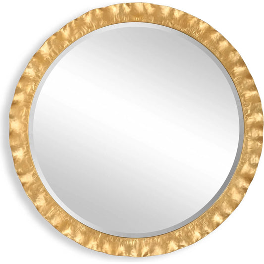 Haya Round Mirror by Uttermost in gold leaf. Made from iron, mirror, mdf in a unique style.