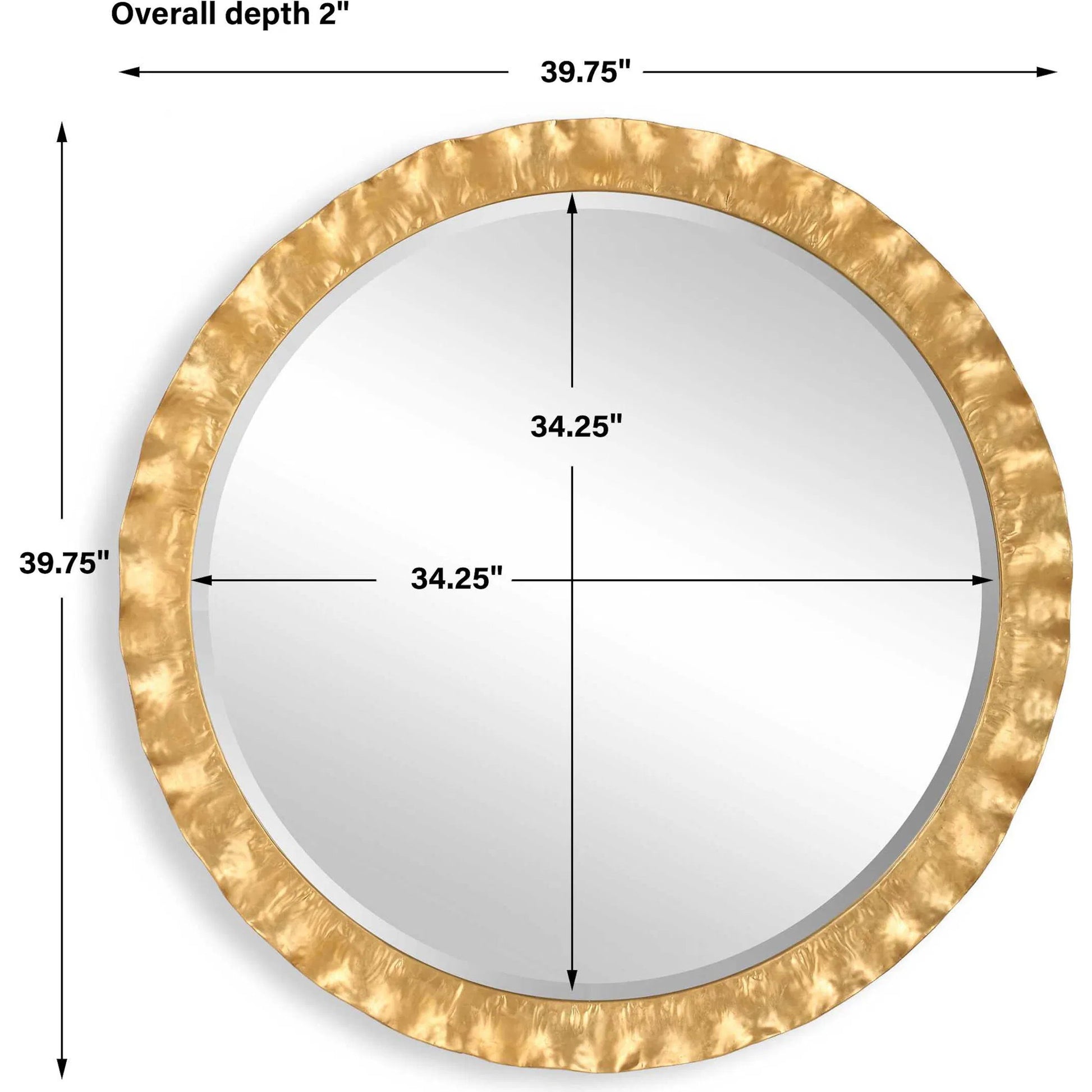 Haya Round Mirror by Uttermost in gold leaf. Made from iron, mirror, mdf in a transitional style.
