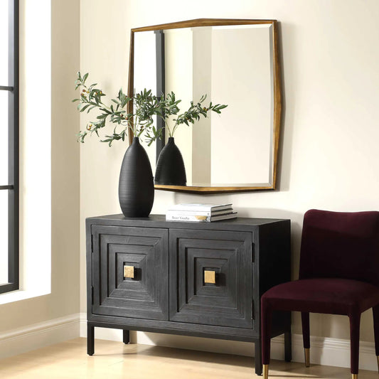 On Point Square Mirror by Uttermost in gold leaf. Made from mdf, mirror in a transitional style.