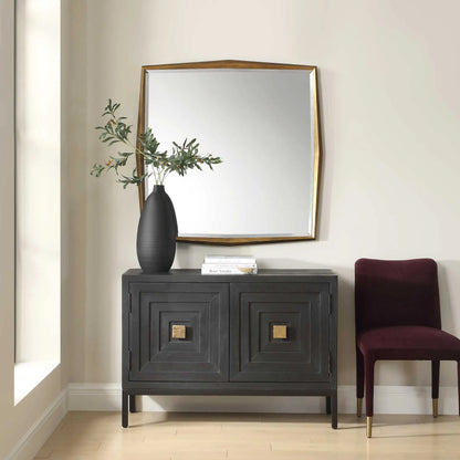 On Point Square Mirror by Uttermost in gold leaf. Made from mdf, mirror in a transitional style.