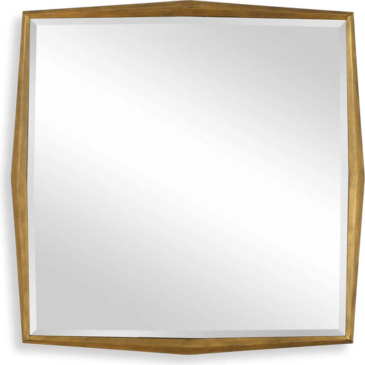 On Point Square Mirror by Uttermost in gold leaf. Made from mdf, mirror in a unique style.