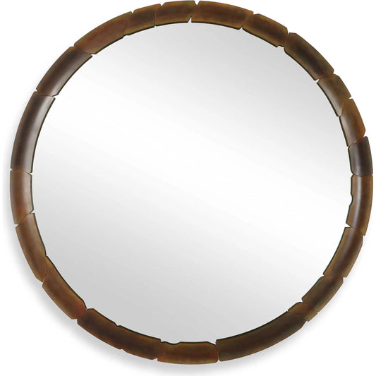 Auger Round Mirror by Uttermost in aged rust bronze. Made from iron, mirror, mdf in a unique style.