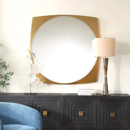 Neilia Round Mirror by Uttermost in brass. Made from stainless steel, mirror, mdf in a unique style.