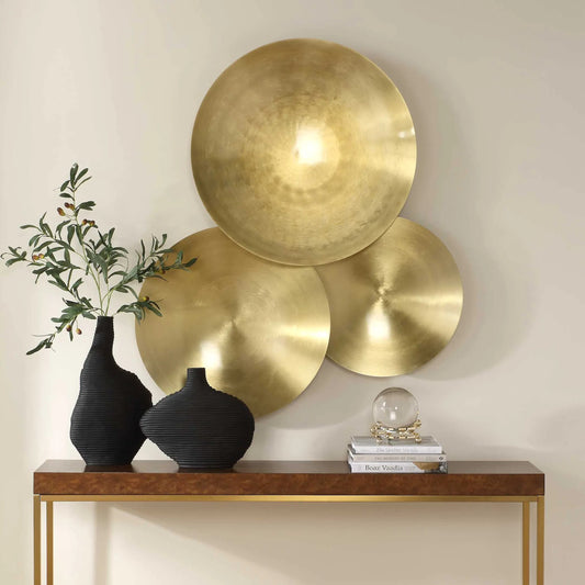 Cymbalic Round Wall Art by Uttermost in brass. Made from iron in a unique style.