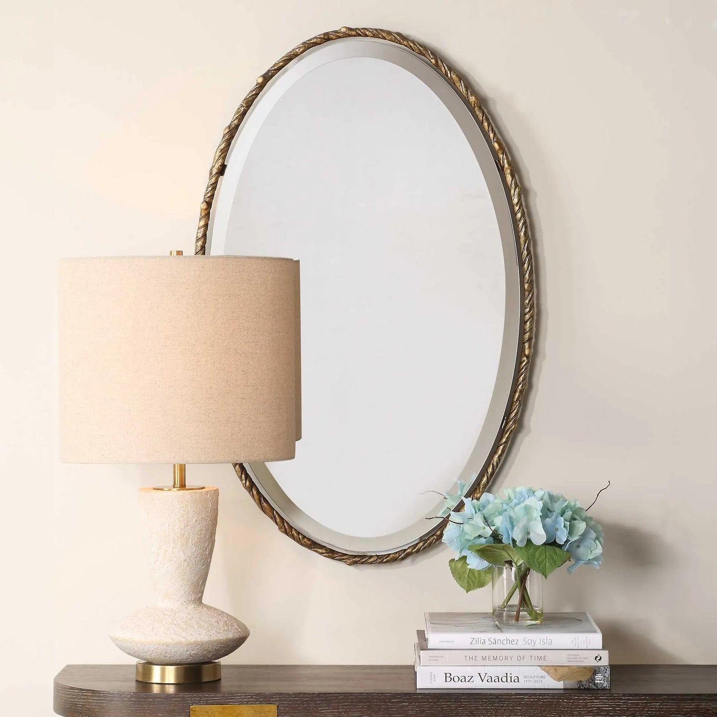 002 SI-2386585 | Lifestyle | Twisted Branch Oval Mirror by Uttermost in gold. Made from iron, mdf in a transitional style.