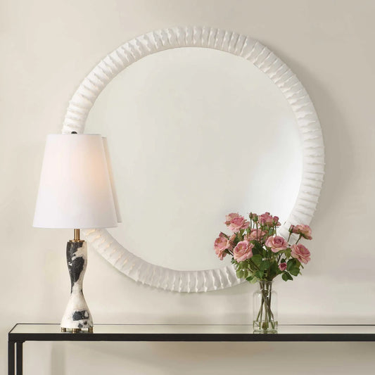 Akiko Round Mirror by Uttermost in white. Made from ceramic, mdf, mirror in a unique style.