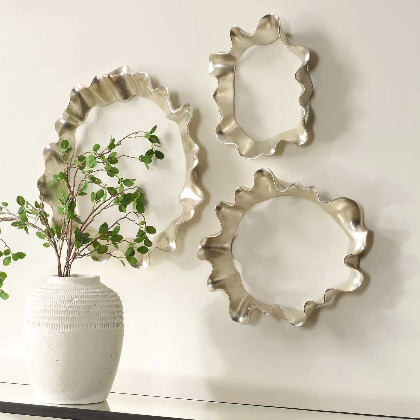 005 SI-2386557 | Closeup | Ripple Effect Wall Art by Uttermost in silver leaf. Made from resin in a modern style.
