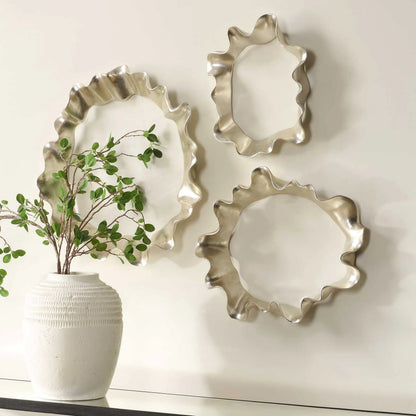 Ripple Effect Wall Art by Uttermost in silver leaf. Made from resin in a modern style.