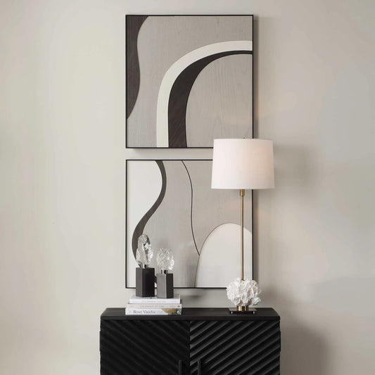 Joel Modern Wall Art by Uttermost in walnut, grey, white. Made from mdf in a unique style.