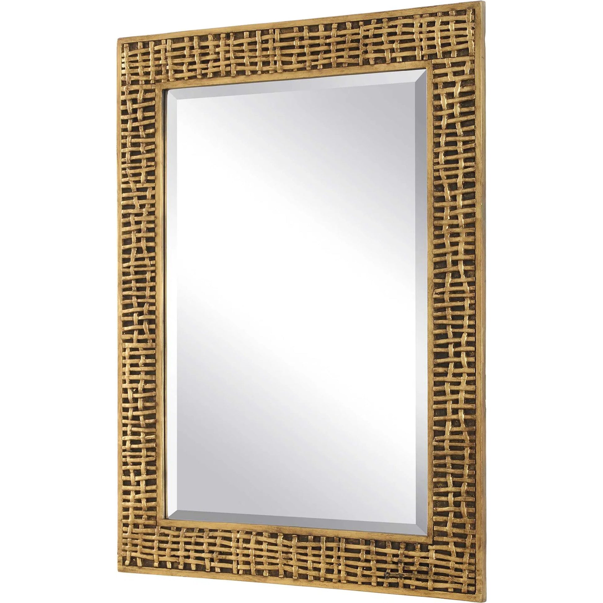 Woven in Time Mirror by Uttermost in gold leaf. Made from resin, mirror, mdf in a unique style.