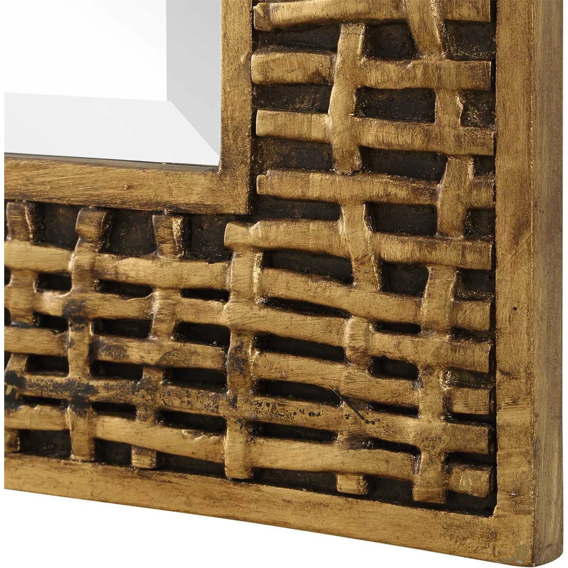 Woven in Time Mirror by Uttermost in gold leaf. Made from resin, mirror, mdf in a unique style.