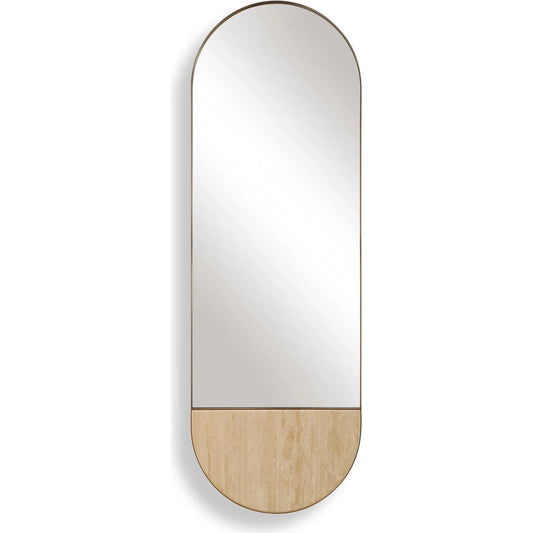 Russo Travertine Tall Oval Mirror by Uttermost in bronze, brown, gold. Made from iron, travertine, mdf, glass in a unique style.