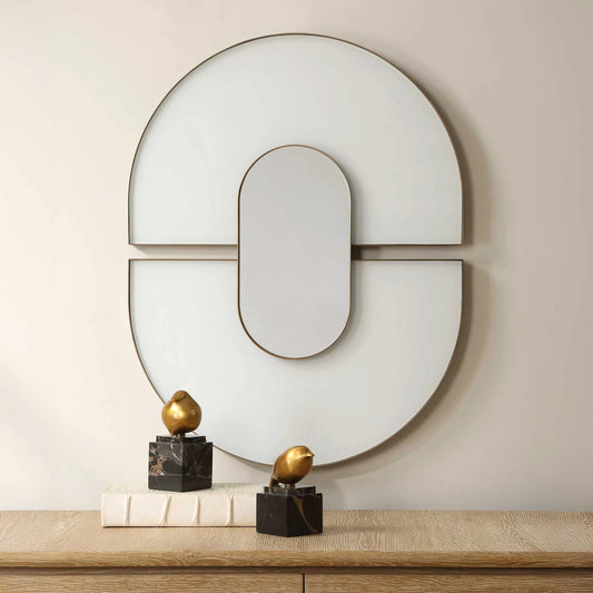 Encase Modern Oval Mirror by Uttermost in gold, white. Made from iron, mdf, mirror in a unique style.