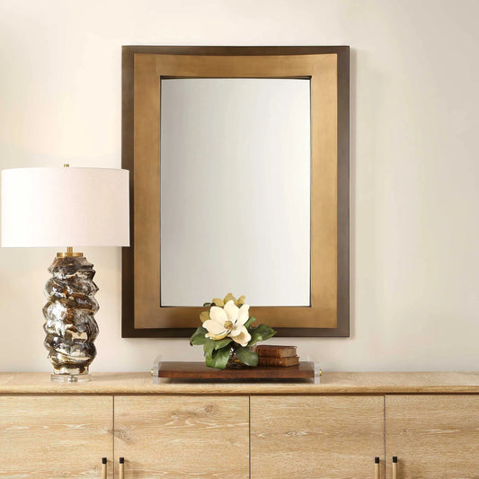 Around the Bend Mirror by Uttermost in bronze, gold. Made from iron, mdf, mirror in a unique style.