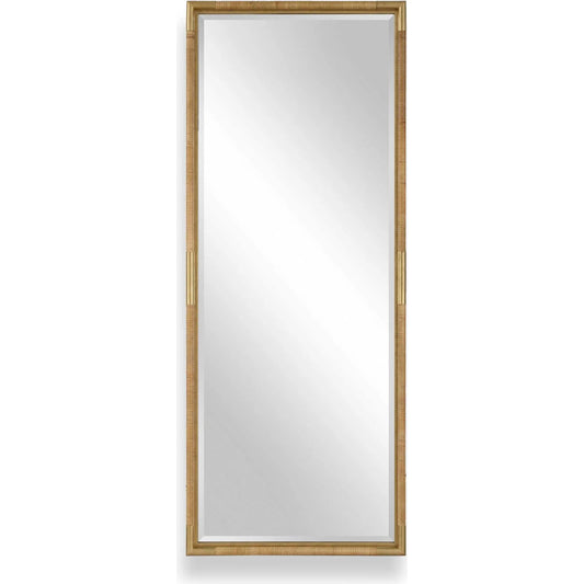 Kampar Full Length Rattan Tall Mirror by Uttermost in gold, woodtone and gold. Made from iron, mdf, mirror, rattan in a unique style.
