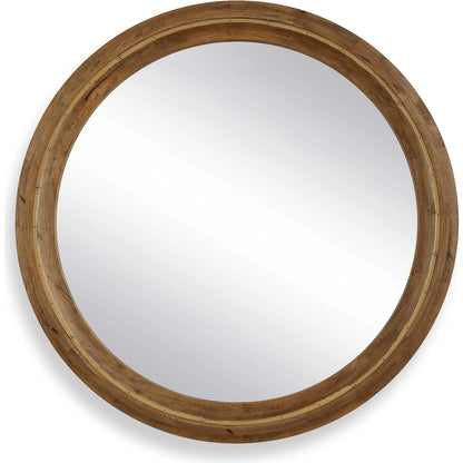 Frontier Round Mirror by Uttermost in woodtone and gold. Made from mdf, rubber wood, glass, iron in a unique style.