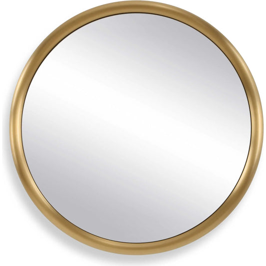 Atkinson Modern Round Mirror by Uttermost in antiqued brass. Made from stainless steel, mdf, mirror in a unique style.
