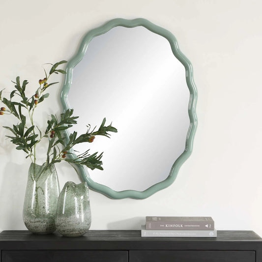 Isly Robin's Egg Oval Mirror by Uttermost in robbin's egg blue. Made from mirror, mdf in a unique style.