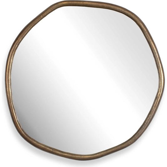 Ambrose Indoor-Outdoor Round Mirror by Uttermost in brass, gold and brass. Made from aluminium, mirror, outdoor grade mdf in a unique style.