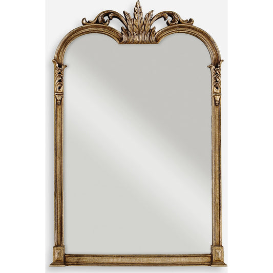 Jacqueline Vanity Mirror by Uttermost in champagne silver leaf. Made from urethane in a traditional style.