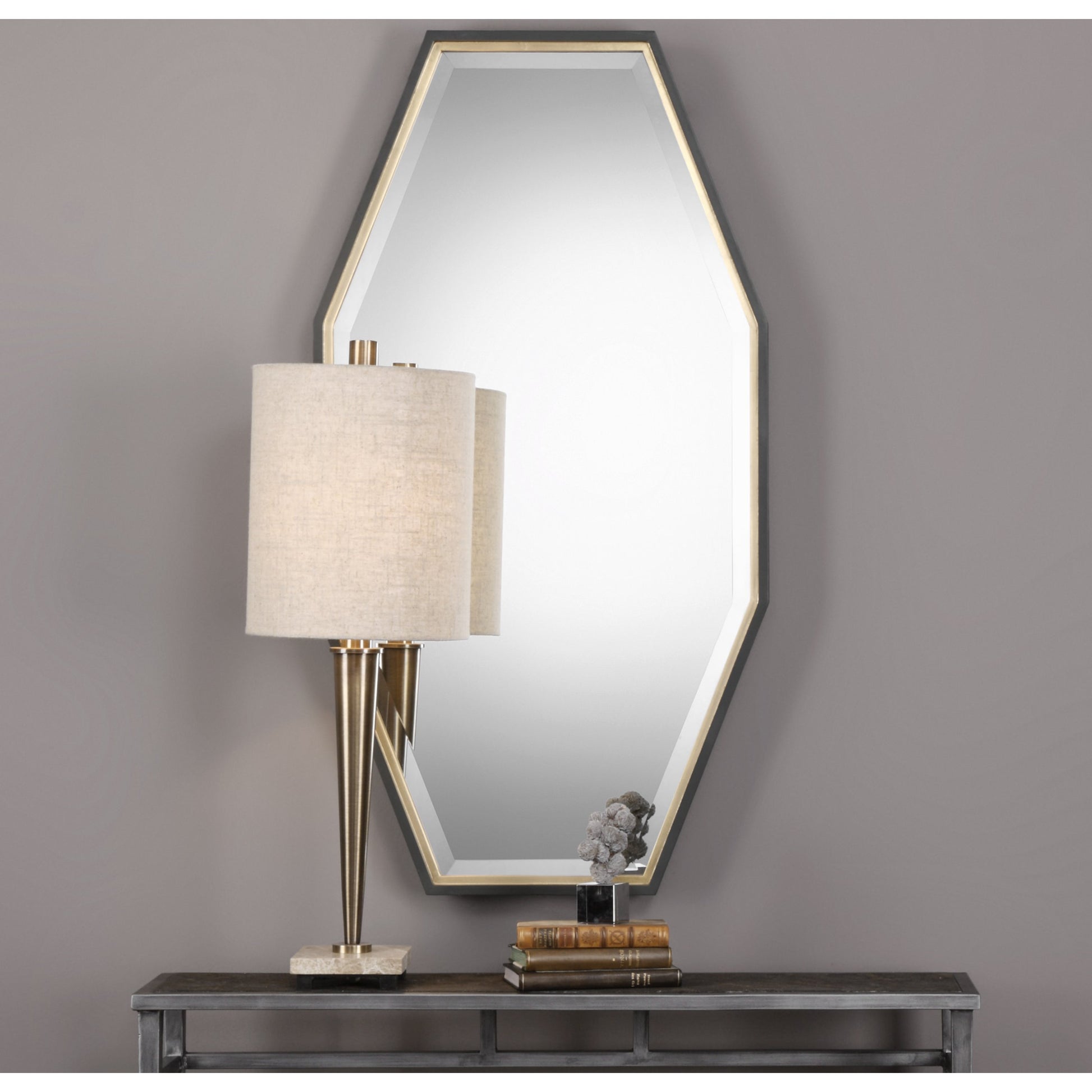 Savion Gold Octagon Mirror by Uttermost in gold. Made from pine, mdf, glass in a modern style.