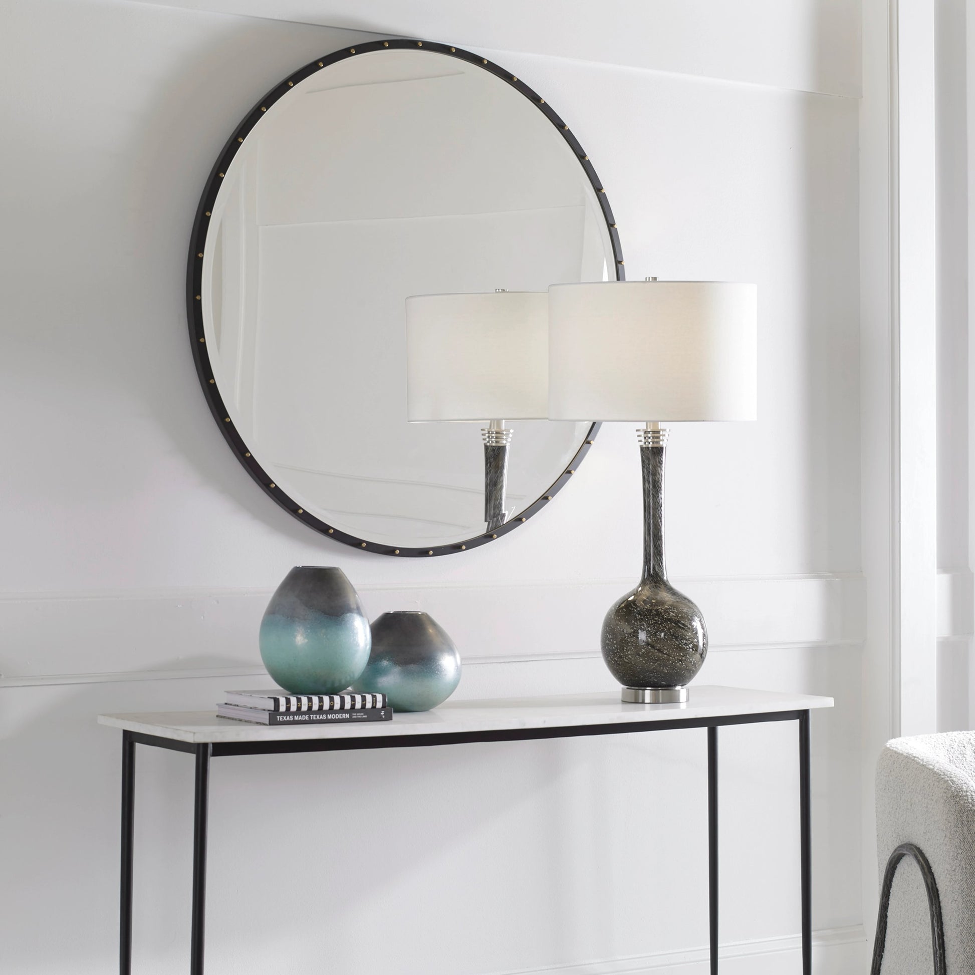 Benedo Round Mirror by Uttermost. Made from metal, mirror in a modern style.