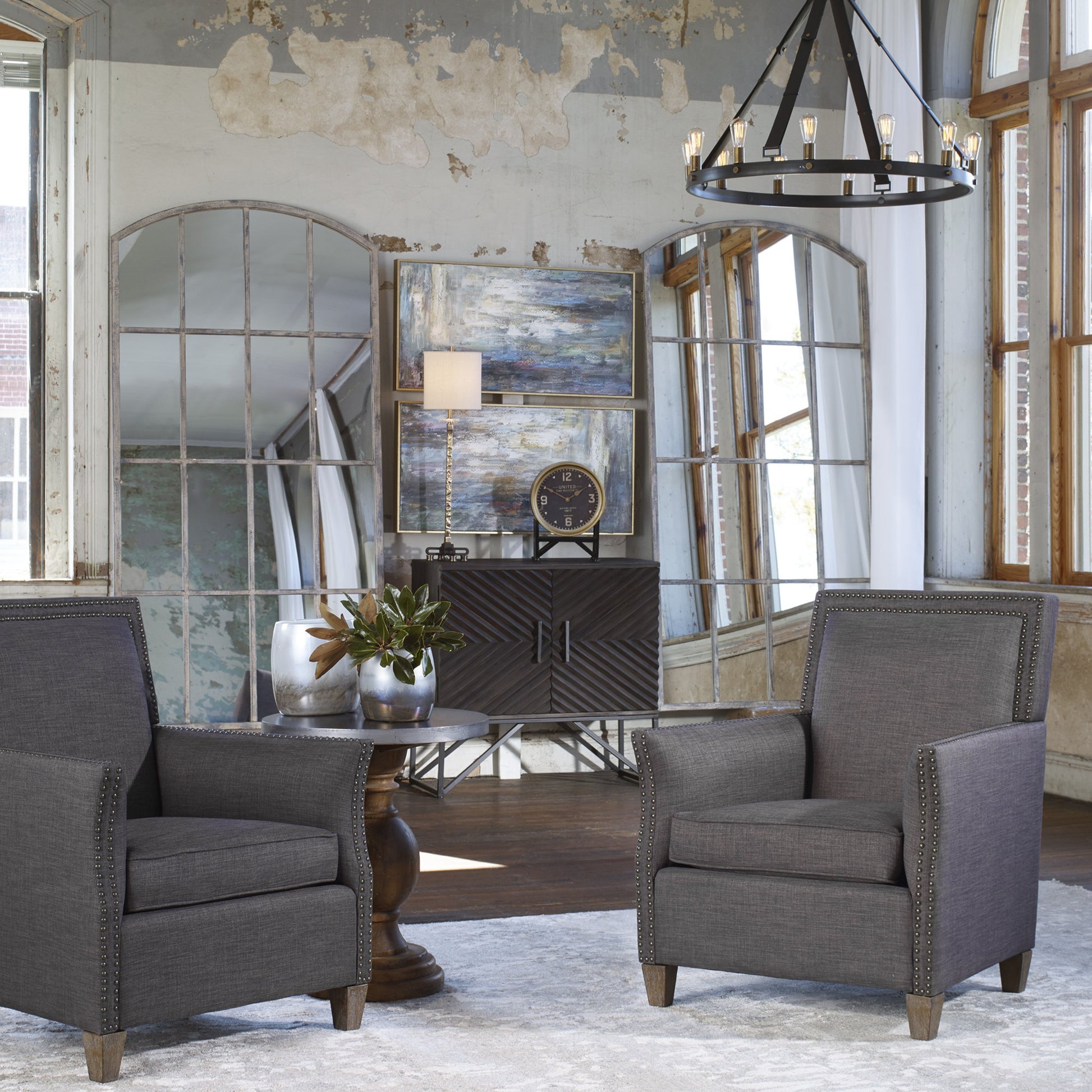 Amiel Ivory Arched Mirror by Uttermost. Made from metal, glass, mdf in a cottage & farmhouse style.