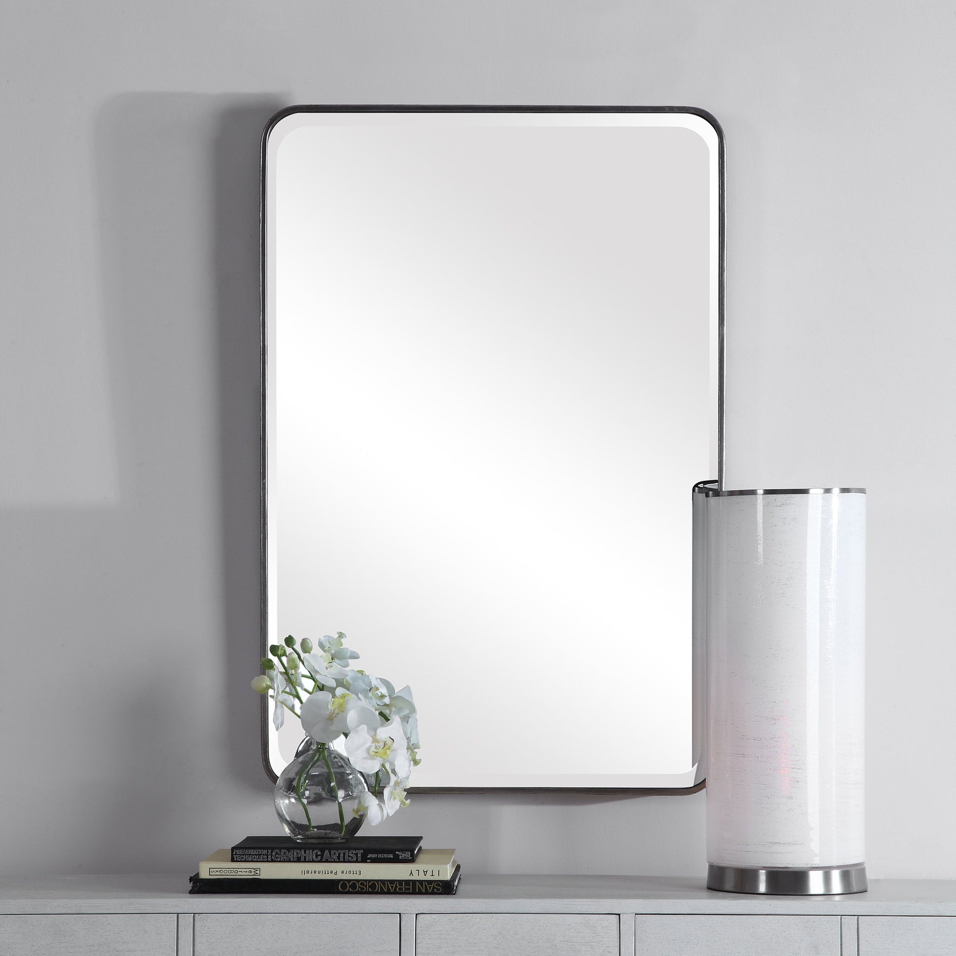 Aramis Silver Mirror by Uttermost in silver. Made from iron, glass, mdf in a modern style.