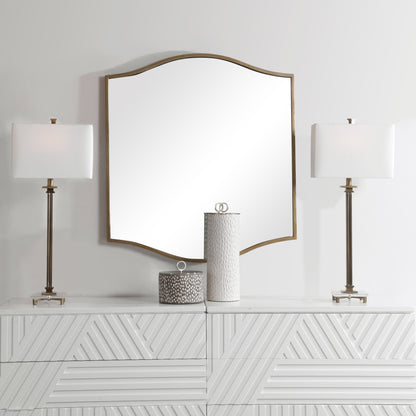 Cerise Mirror by Uttermost in gold. Made from mdf, metal, mirror in a transitional style.