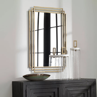 Amherst Brushed Mirror by Uttermost in gold. Made from iron, mdf, mirror in a transitional style.