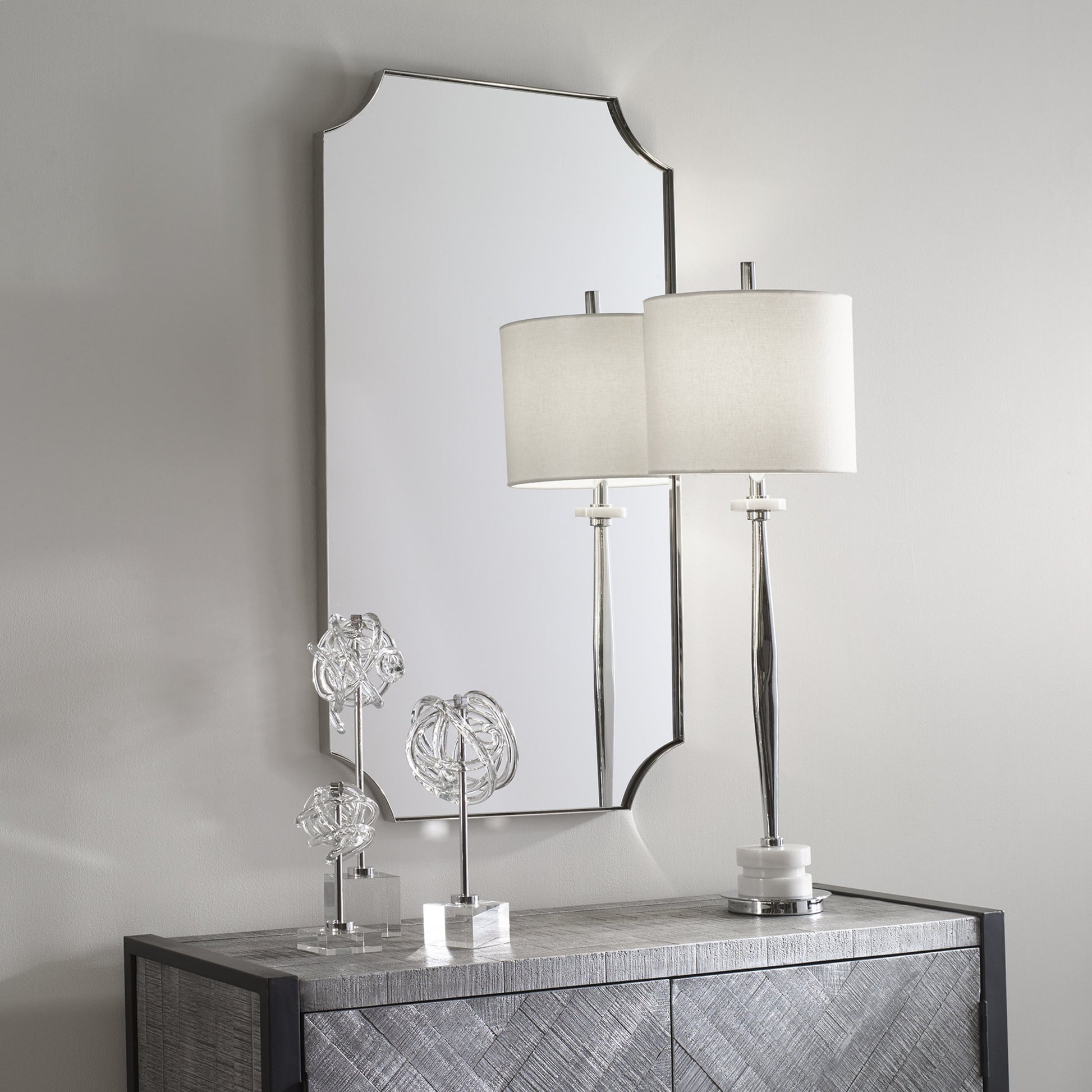 Lennox Scalloped Corner Mirror by Uttermost. Made from unique in a transitional style.