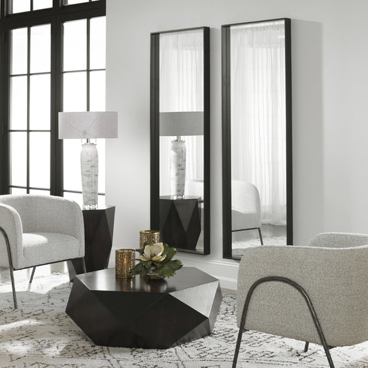 Kahn Mirror by Uttermost in matte black. Made from iron, mdf, glass in a modern style.