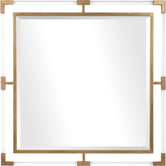 Balkan Square Mirror by Uttermost in gold leaf. Made from iron, mdf, glass, acrylic in a transitional style.
