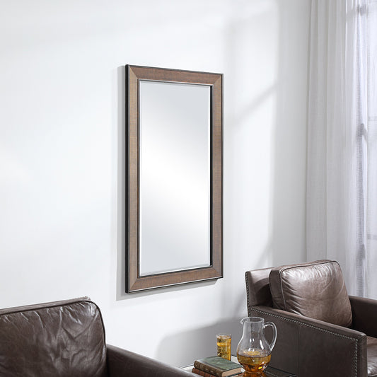 Valles Mirror by Uttermost in antiqued gold. Made from mirror, mdf, paper in a eclectic & global style.