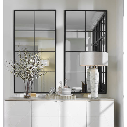 Rousseau Window Mirror by Uttermost in black. Made from iron, mdf, glass in a transitional style.