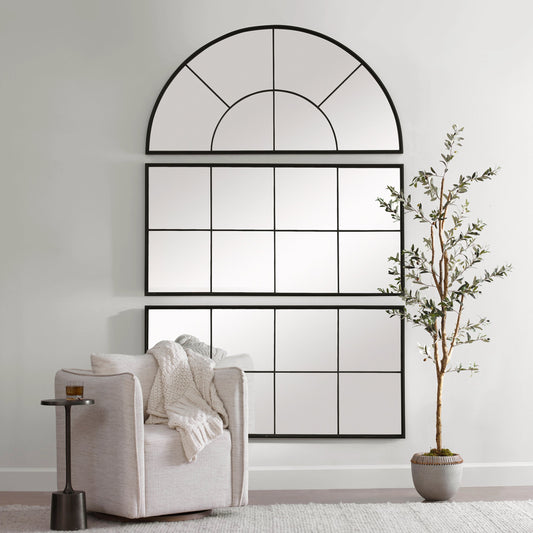 Rousseau Window Arch Mirror by Uttermost in black. Made from iron, mdf, glass in a transitional style.