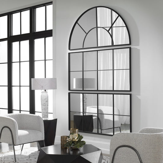 Rousseau Window Arch Mirror by Uttermost in black. Made from iron, mdf, glass in a transitional style.