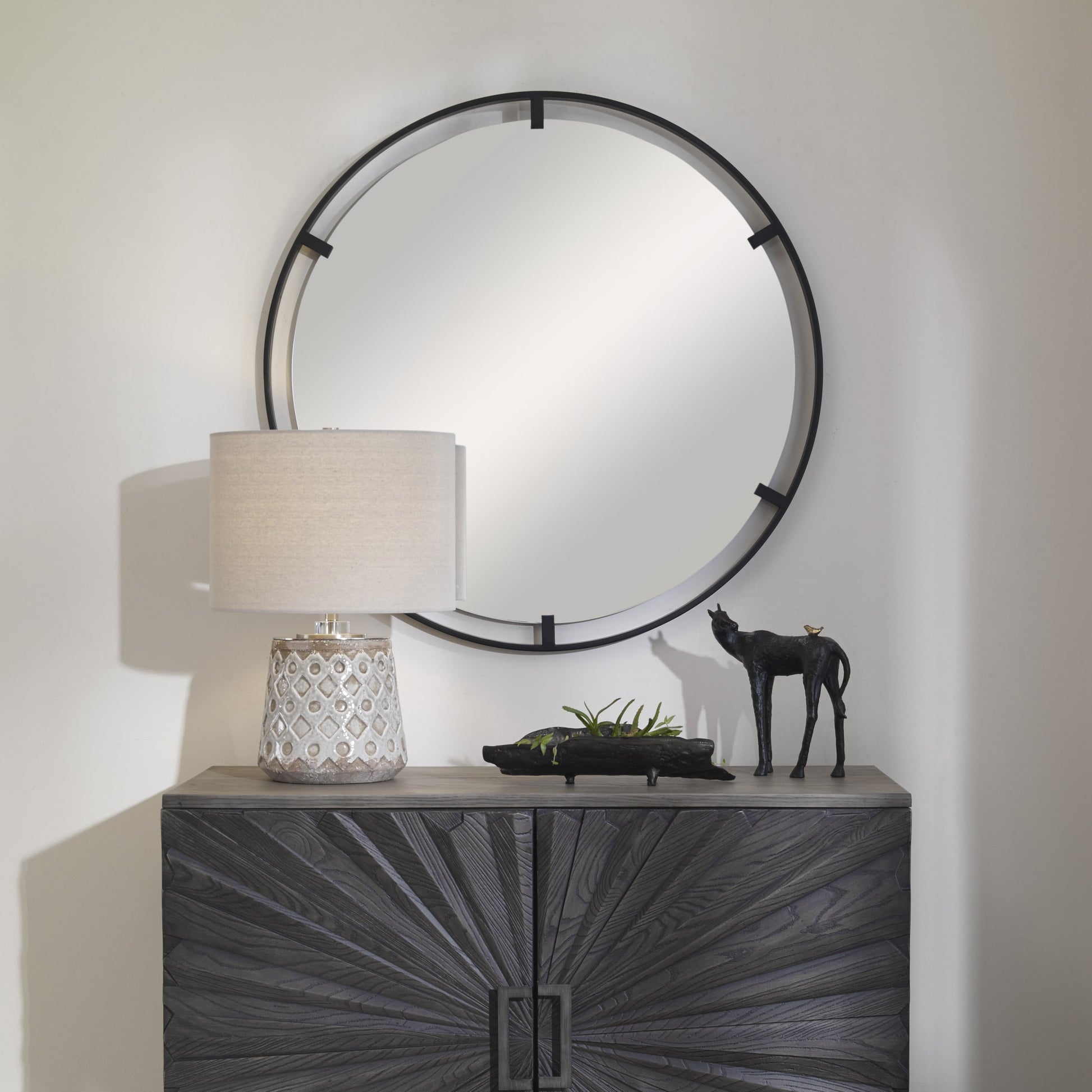 Cashel Mirror by Uttermost in satin black. Made from mdf, iron, mirror in a modern style.