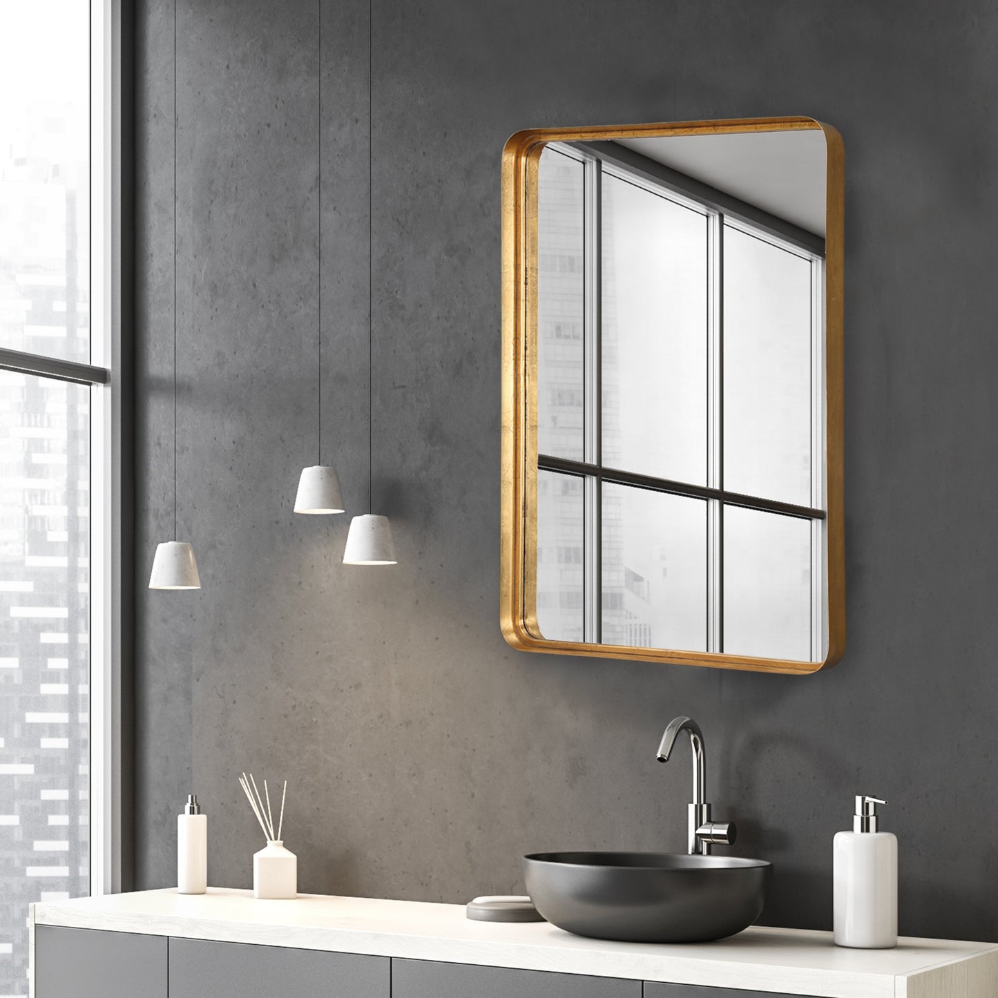 005 SI-1754801 | Lifestyle | Crofton Large Mirror by Uttermost. Made from mdf, iron, mirror in a modern style.