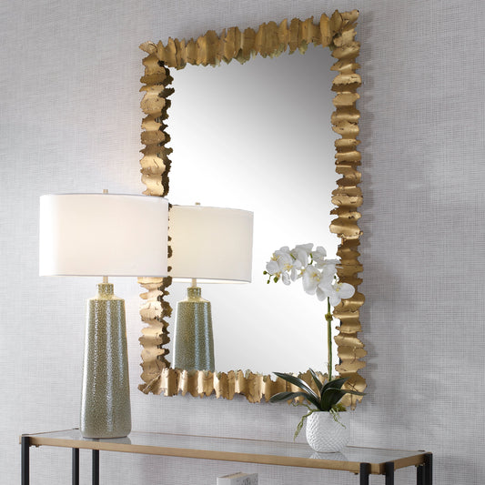 Lev Mirror by Uttermost in gold. Made from steel, mirror, mdf in a modern style.