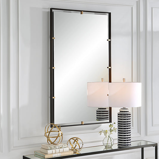 Egon Rectangular Mirror by Uttermost in gold. Made from iron, mdf, glass in a modern style.