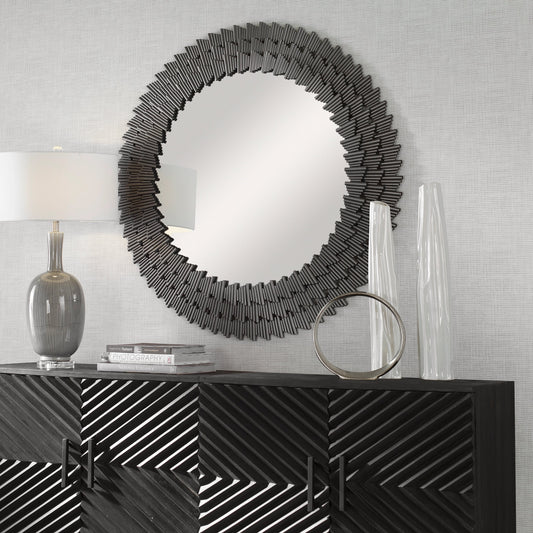 Illusion Round Mirror by Uttermost in burnished silver. Made from iron, mirror, mdf in a modern style.