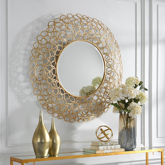 Swirl Round Mirror by Uttermost in gold. Made from iron, mirror, mdf in a modern style.